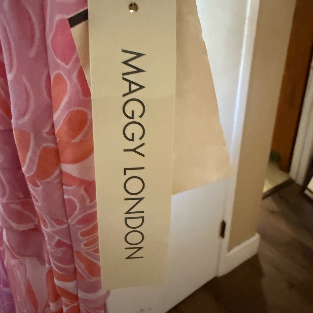 Maggy London 100% silk Floral Midi Dress Pink 14 wedding classic - Picture 4 of 4